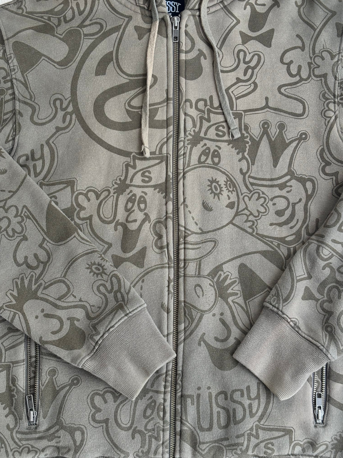 Stussy Rare All Over Print Spell Out Full Zip Up Hoodie
