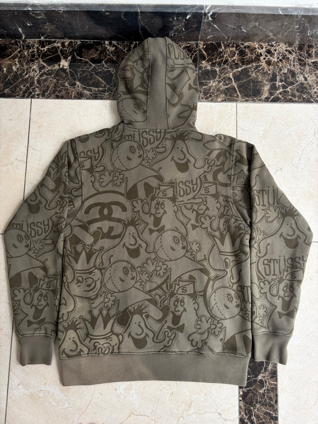 Stussy Rare All Over Print Spell Out Full Zip Up Hoodie