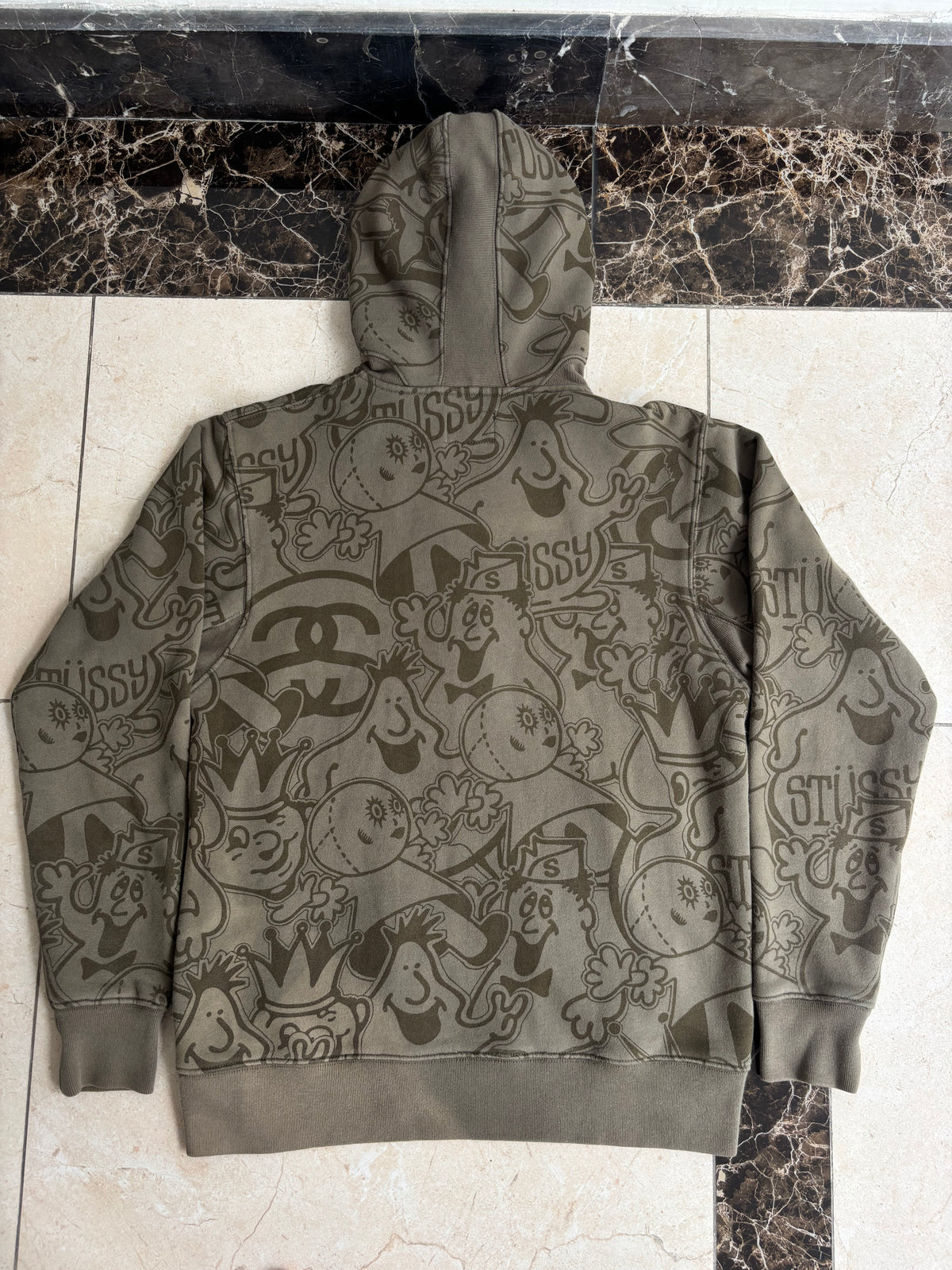 Stussy Rare All Over Print Spell Out Full Zip Up Hoodie